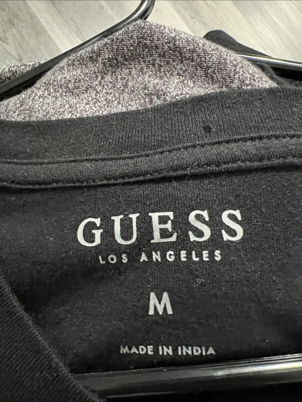 GUESS Men’s Black and Gray Two-Tone V-Neck Tee - Picture 2 of 3